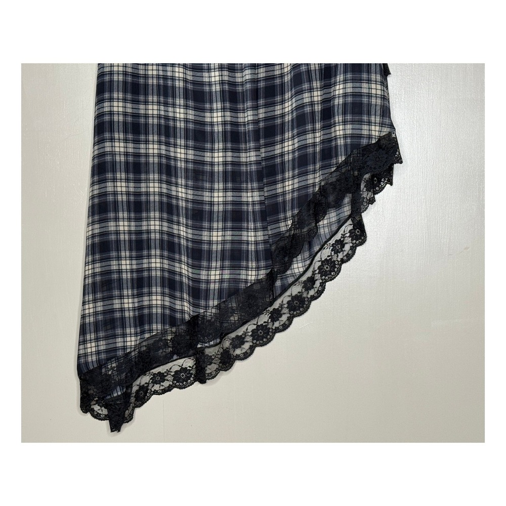 Plaid Lace Asymmetrical Maxi Skirt Y2K Grunge Fairycore Large Wild Fable - Picture 8 of 9